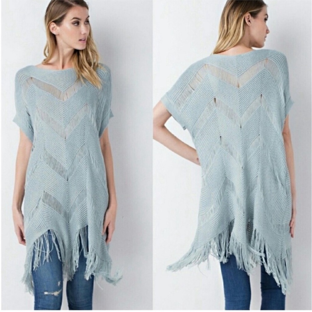 Fringed Light Blue Sweater